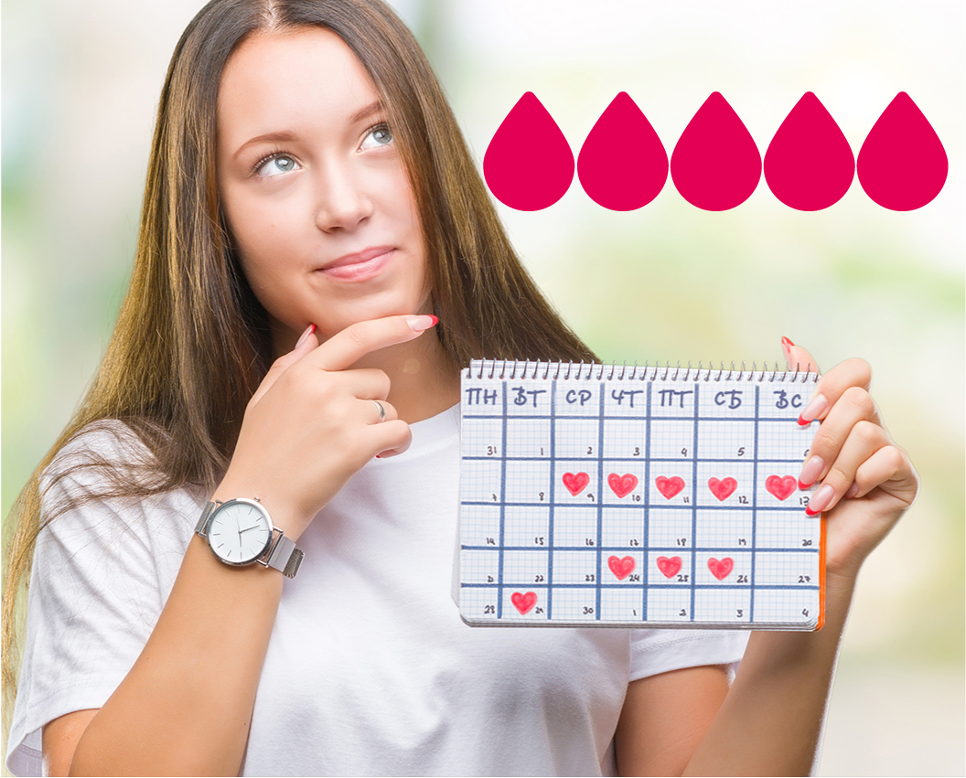 Менструальный календарь с многими нерегулярными отметками обильных кровотечений